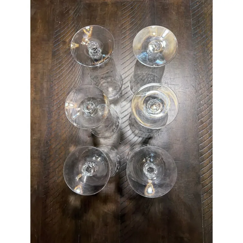 Set of 6 Vintage Etched Floral Wine Glasses Clear Stemware Elegant Barware